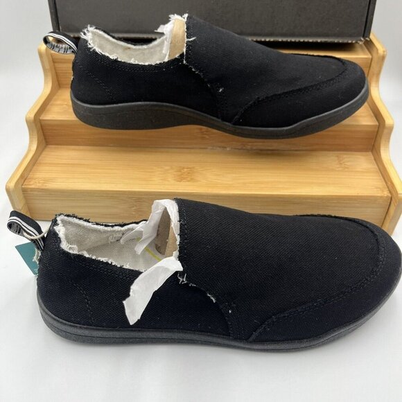 VIONIC Woman's Beach Slip On/In Black Denim Size 7 WIDE/Frayed Edge/Casual - Picture 6 of 13